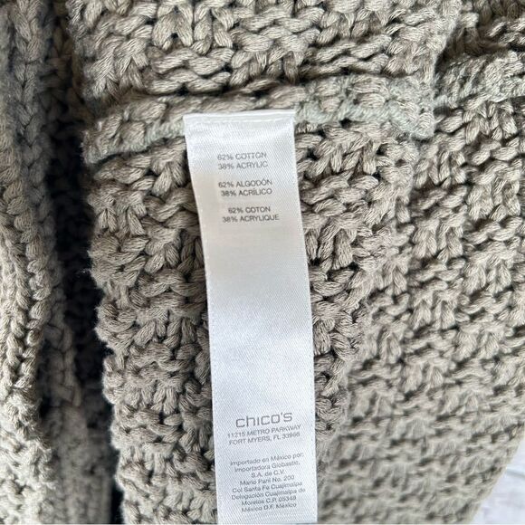 Chico’s Sweater Vest Cardigan Cotton Acrylic Chunky Olive Green Sz 1 M/ 10 - Picture 6 of 6